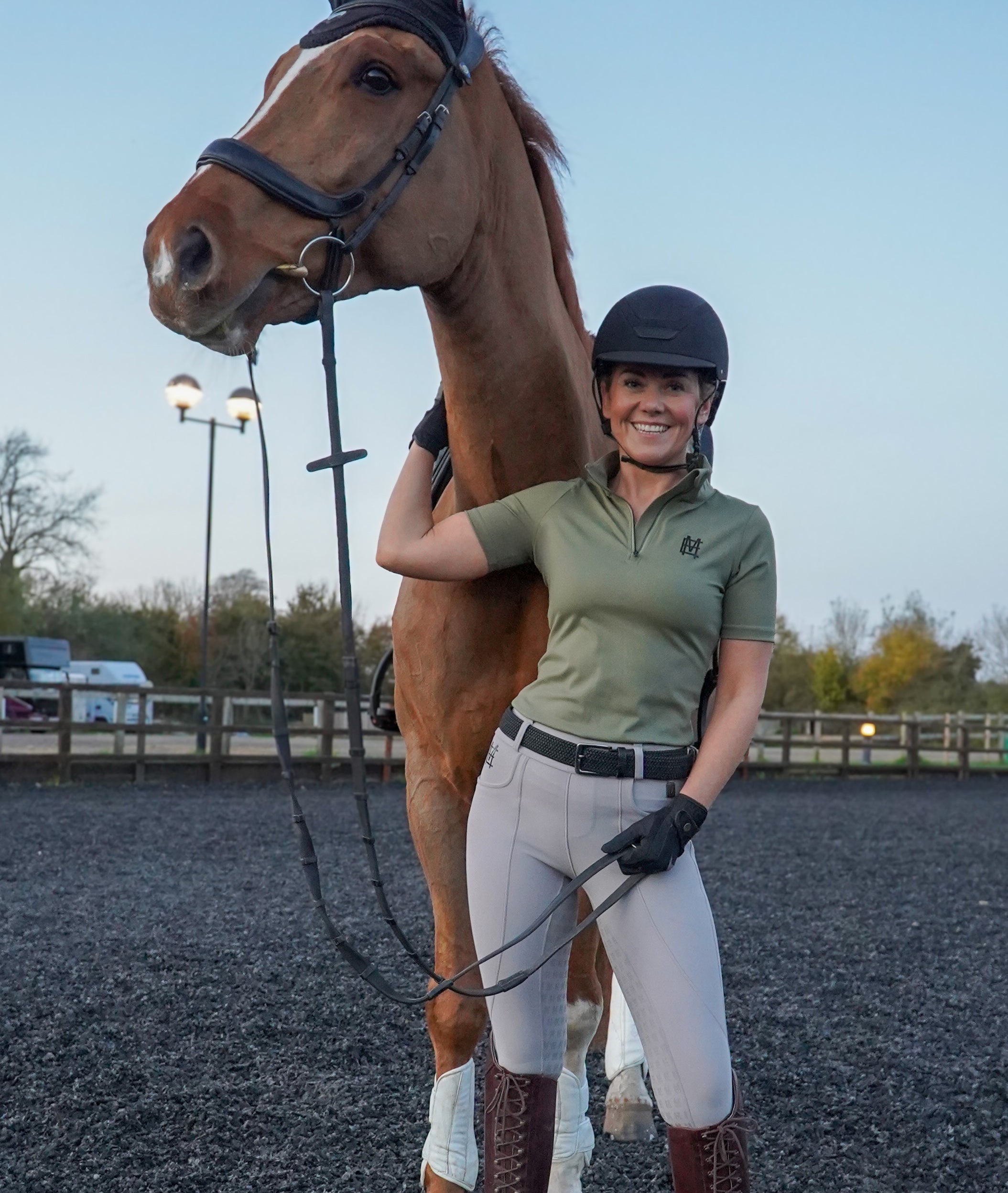 Premium stone beige competition breeches with a Full Silicone seat. Stretch high waisted Jodhpurs. Deep pockets, supportive, comfortable and compression quality fabric. Elegant detailing with subtle branding.
